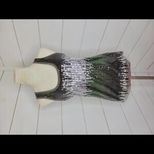 Verve medium grey with grey green & silver sequins tank top